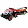 Outlet ❤️ Monster Truck Trailer & Speed Boat Friction Push Powered Hauler Play Set Outdoor Beach Sandbox Fun Toy Vehicle Adventure For Kids, Red Or Black Color 🧨 -Vehicles Online Shop 4116wPnnkaL