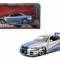 Promo 😉 Fast & Furious Brian’s 2002 Nissan Skyline R34 Die-cast Car, 1:24 Scale, Silver & Blue 🔔 -Vehicles Online Shop 41BPfbFkj4L