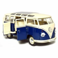 Cheapest 🔥 KINGSMART 1962 Volkswagen Classic Hippy Bus 7" 1:24Scale Blue Die Cast Metal Model Toy Pull Back Action Car 🥰
