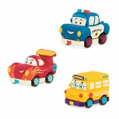 Budget 🔔 Mini Pull-Back Vehicles Set, Bus & Cars, Multi, 3Pc Hot Rod, School Bus, Police Car 👏