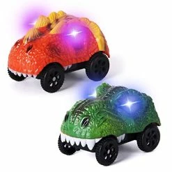 Deals 🥰 Track Car Replacement Only,LED Light Up Dinosaur Cars Compatible With Most Tracks,Dino Cars Accessories For Race Track Sets(2 Pack) 🔥