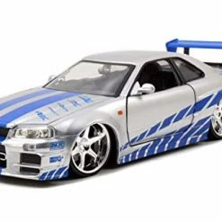 Promo π Fast & Furious Brianβs 2002 Nissan Skyline R34 Die-cast Car, 1:24 Scale, Silver & Blue π