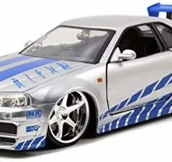 Promo 😉 Fast & Furious Brian’s 2002 Nissan Skyline R34 Die-cast Car, 1:24 Scale, Silver & Blue 🔔 -Vehicles Online Shop 41mL3qP6yGL. AC