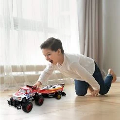 Outlet ❤️ Monster Truck Trailer & Speed Boat Friction Push Powered Hauler Play Set Outdoor Beach Sandbox Fun Toy Vehicle Adventure For Kids, Red Or Black Color 🧨 -Vehicles Online Shop 41wEGN9dQ6L