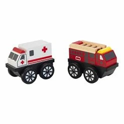 Flash Sale 🔥 Wooden 2-Piece Rescue Vehicle Play Set, Toy Ambulance And Fire Truck Cars, Gift For Ages 2+ 🎉