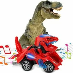 Promo 🧨 Transforming Dinosaur Toys, Transforming Dinosaur Car, Automatic Transform Dino Cars With Music And LED Light, Transform Car Toy For Kids Boys 👧 Girls, 🎄 Christmas 🎂 Birthday Gifts For Kids (Red) 🔔 -Vehicles Online Shop 511wNMOcXLL