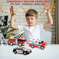 Deals 🤩 3-in-1 True Hero Emergency Rescue Vehicles Kids Toy Cars Playset - Ambulance, Fire Truck And Police Car With 3-Button LED Light And Sound Effec 🧨 -Vehicles Online Shop 512SaqxPbML
