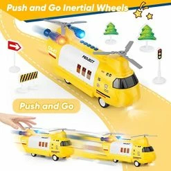 Brand new 😀 Airplane Toy For 3 4 5 6 Year Old Boys, Transport Cargo Toy Airplane Car Toys Set, Friction Powered Helicopter W/ Sounds & Lights, 6 Mini Construction Vehicles & 12 Traffic Road Signs (Yellow) 😍 -Vehicles Online Shop 513L7SDVXtL