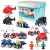 Budget 💯 LAY BRAINY Magnetic Emergency Vehicle Toy Set - 59Pcs Rescue Team & Car Toys For 3+ Year Old Boys & 👧 Girls For Safety & Disaster Management - Kids Toy Set With Fire Truck, Ambulance, Helicopter & More 😀 -Vehicles Online Shop 5151kxfnW3L