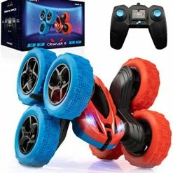 Deals ❤️ Crawler 6 Remote Control Car For Kids - 6 Wheeled RC Car Double Sided Driving With LEDs, 360 Flips, All Terrain RC Crawler Wheels, And 2.4 GHZ Remote Control, Red/Blu 😍 -Vehicles Online Shop 5189gMLleHL. AC