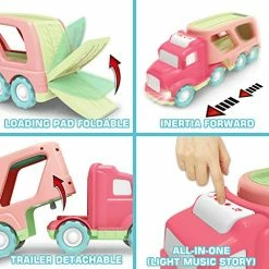 Wholesale 😉 Carrier Car Toy Set(5 In 1) With Lights And Sounds, Pink Toy For Girl Toddler Kid, Friction Powered Double Layer Transport Truck With Cartoon Vehicles, Child Play 🥳 Birthday Gift 🎄 Christmas Party Favors 💯 -Vehicles Online Shop 519AYrH3NRL