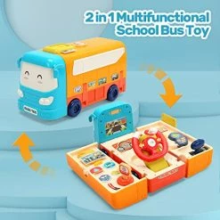 Best deal ❤️ Bus Car Toy For Toddler, Kids Play Bus With Steering Wheel Toy, Sound And Light, Music School Bus Toy, Educational Bus Driving Toy Gift For Boys & 👧 Girls 🔥 -Vehicles Online Shop 519BNUnuJ5L