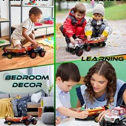 Outlet ❤️ Monster Truck Trailer & Speed Boat Friction Push Powered Hauler Play Set Outdoor Beach Sandbox Fun Toy Vehicle Adventure For Kids, Red Or Black Color 🧨 -Vehicles Online Shop 51AFdMCAAWL