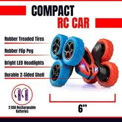 Deals ❤️ Crawler 6 Remote Control Car For Kids - 6 Wheeled RC Car Double Sided Driving With LEDs, 360 Flips, All Terrain RC Crawler Wheels, And 2.4 GHZ Remote Control, Red/Blu 😍 -Vehicles Online Shop 51EecB1sjeL