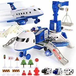 Flash Sale ⭐ Ransport Cargo Airplane Toy With Music And Light, Toy Airplane Car Toy Play Set With Vehicle Car Toy, Contruction Toy Accessories, For 3+ Years Old Boys & 👧 Girls 🌟