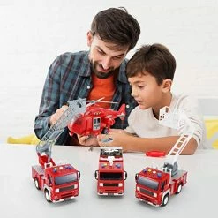 Cheap 🎁 4 Pack Friction Powered City Fire Rescue Vehicle Truck Car Set Including Helicopter, Boom Lift Truck,Ladder Fire Truck, And Fire Engine, With Light And Sounds / Sirens ❤️ -Vehicles Online Shop 51G8BGcprDL