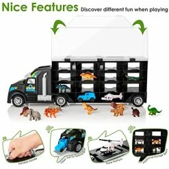 Flash Sale 🧨 Dinosaur Transport Truck, Carrier Toy Car With Dinosaurs Wild Life Car Helicopter, Portable Handle Best Dinosaur Toy For Boys 👧 Girls Age 3+(Black) 🔥 -Vehicles Online Shop 51Gsh4V0e7L