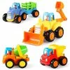 Discount 🌟 4 Pack Friction Powered Cars Construction Vehicles Toy Set Cartoon Push And Go Car Tractor, Bulldozer, Cement Mixer Truck, Dumper For Year Old Boy Girl Kid Gift ✔️ -Vehicles Online Shop 51Hm7bXrMqL