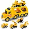 Best Sale 👍 Construction Truck Toys For 3 Years Old Boys Kids Toddlers, Vehicles Toy Set With Light And Sound, Large Transport Cargo Truck, Small Excavator, Crane, Mixer, Dumper Truck 5 In 1 Playset 🤩 -Vehicles Online Shop 51HwA6oKG2L