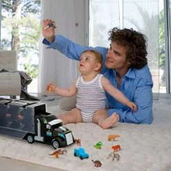 Flash Sale 🧨 Dinosaur Transport Truck, Carrier Toy Car With Dinosaurs Wild Life Car Helicopter, Portable Handle Best Dinosaur Toy For Boys 👧 Girls Age 3+(Black) 🔥 -Vehicles Online Shop 51IPOZRb6fL