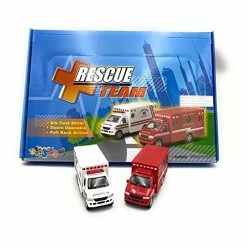 New ✔️ ? KiNSMART SetOf2 Rescue Team Ambulance 5" Die Cast Metal Cabin W/ Pullback Action ⚕️ 🥰
