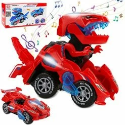 Promo 🧨 Transforming Dinosaur Toys, Transforming Dinosaur Car, Automatic Transform Dino Cars With Music And LED Light, Transform Car Toy For Kids Boys 👧 Girls, 🎄 Christmas 🎂 Birthday Gifts For Kids (Red) 🔔 -Vehicles Online Shop 51LLH39jyHL. AC