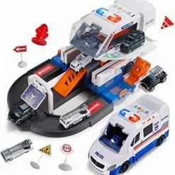 Coupon 🔔 Ambulance Toy For Kids, Police Car Toy In 2 Modes - Car Mode Or Track Mode, Car Garage Toys With 4 Die Cast Mini Cars 👏 -Vehicles Online Shop 51LtiyPtDL. AC