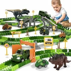 Coupon 🌟 IHaHa Dinosaur Race Track For Toddlers Boys, Race Car Track Dinosaur Toys For 3 4 5 6 Year Old Boys Kids Toddlers 🥳 Birthday Gift, 6 Dino Car, 2 Dino And Flexible Race Track Create A Dinosaur Road 👏