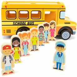 Best deal 😀 Back To School Bus Wooden Vehicle Play Set With 8 Character Figures, 7 Students, 1 Bus Driver By 😀
