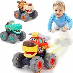 Best Pirce 🌟 Monster Trucks Toy For Boy, Big Play Foot Vehicles, Pull Back, Friction Powered, Toddlers Push And Go Set, Animal Toy Cars For 1 2 3 4 Year Old Boys, 🎂 Birthday Gift For 12 18 Month Kids 😍
