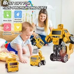 Deals 🎁 Construction Toys For 3 4 5 6 Year Old Boys, Transform Robot Kids Toys, Friction Powered Toy Trucks Vehicles Toddler Toys Cars Gifts For Boys Kids Aged 3+ (Set Of 4) Yellow 👏 -Vehicles Online Shop 51PO3ekse8L