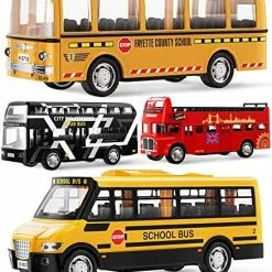 Budget 👍 EYIIE Bus Toys Cars Set, Kids Die-Cast Metal Cars For Boy 3-8 Years Old , Pull Back Car City Bus 1:80 Scale Double Decker London Vehicles, Friction Powered Cars Play Toys Gift, 4 Pack ✨ -Vehicles Online Shop 51RybLWHj L. AC