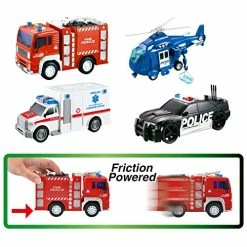 Best Pirce 🤩 JOYIN 4 Packs Emergency Vehicle Toy Playsets, Friction Powered Vehicles With Light And Sound, Including Fire Truck, Ambulance Toy, Play Police Car And Toy Helicopter, Best Toddler Kids Boys Gifts 🎁 -Vehicles Online Shop 51SunaVy4sL