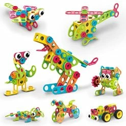 Best Sale 😀 STEM Learning Toys 250 Piece Building Block Kids Construction Engineering Kit Toy Blocks Children Early Education Playset W/ Free IdeaBook, Power Drill, Clickable Ratchet, Age 3+ PTN250 👏