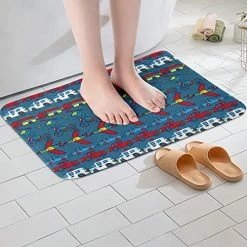 Deals ✨ Cartoon Cars Bathroom Mats For Boys 👧 Girls Kids,Truck Ambulance Bath Carpets Aircraft Helicopter Floor Mats 31"X20" Boys 👧 Girls Toy Car Shaggy Plush Microfiber Fluffy Bathroom Rugs,Blue 🤩