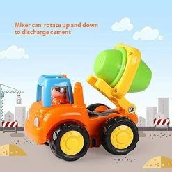 Discount 🌟 4 Pack Friction Powered Cars Construction Vehicles Toy Set Cartoon Push And Go Car Tractor, Bulldozer, Cement Mixer Truck, Dumper For Year Old Boy Girl Kid Gift ✔️ -Vehicles Online Shop 51VFQ8kqRUL