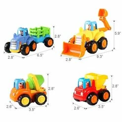 Discount 🌟 4 Pack Friction Powered Cars Construction Vehicles Toy Set Cartoon Push And Go Car Tractor, Bulldozer, Cement Mixer Truck, Dumper For Year Old Boy Girl Kid Gift ✔️ -Vehicles Online Shop 51X23z7n04L