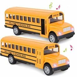 Buy ⌛ School Bus Toy For Toddlers - 5 Inch 2 Set Die-cast Play Vehicles Pull Back Car Yellow School Bus Toys Gift For Kids With Lights Sounds And Openable Doors 🛒