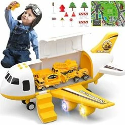 Flash Sale ✨ Toddler Airplane Toys For 2 3 4 5 Year Old Boys & 👧 Girls, Kids Toys Plane With Lights And Sounds, Transport Cargo Airplane With 4 Construction Cars Yellow 😍 -Vehicles Online Shop 51XOqwhiNBL. AC