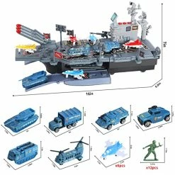 Discount ❤️ Aruemp 33 PCs Aircraft Carrier Playset, 16 Inch Aircraft Carrier Toy With Die-cast Military Vehicles, Jets, Soldier Men And Accessories, Battleship Toys For Boys ✨ -Vehicles Online Shop 51Y9IEIFDlL