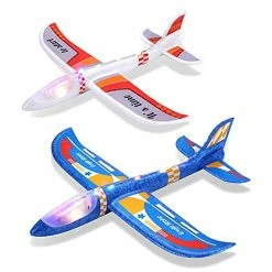 Hot Sale 🔔 Airplane Toy 2 Pack LED Foam Airplane For Kids Large Throwing Foam Plane 2 Flight Mode Glider Plane Flying Toys With 2 Sticker Styrofoam Airplanes For Boys&Girls Age 3 Or Above Best Gif ✔️