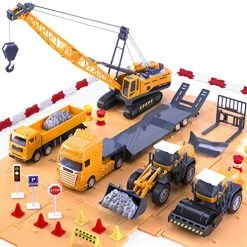Outlet 👏 Kids Construction Toys Truck Set, Boys Engineering Vehicle Playset, Crane Transport Trailer, Bulldozer Forklift For Sandbox Site, 🥳 Birthday Gift For Age 3 4 5 6 Year Old Toddler Child ⌛