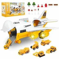 Flash Sale 👏 Airplane Toy With Construction Toy Cars Set, Transport Cargo Airplane With Lights And Sounds, 6 Mini Car Toys & 11 Road Signs, Toy Airplane Gifts For 3 4 5 6+ Years Old Kids Boys And 👧 Girls 🥰