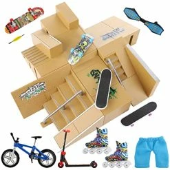 Outlet 🔔 Bigger Skate Park Kit 18 Pcs Finger Skateboard Deck Ramp Set Finger Skatepark 6 Pieces & Mini Finger Toys Kit Handboards Scooter Skates Bike Caster Board Accessories Fingerboard Park Gift 🛒