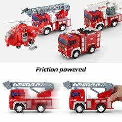 Cheap 🎁 4 Pack Friction Powered City Fire Rescue Vehicle Truck Car Set Including Helicopter, Boom Lift Truck,Ladder Fire Truck, And Fire Engine, With Light And Sounds / Sirens ❤️ -Vehicles Online Shop 51dfAhejkzL
