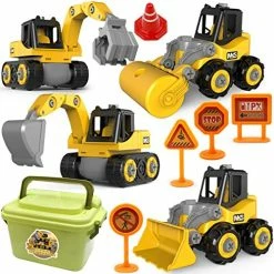 Flash Sale ✔️ Construction Toys, Take Apart Truck Toys Play Set Bulldozer, Grab Loader, Road Roller, Excavator, Kid STEM Construction Vehicles Gift For 3 4 5 6 Years Old Boy & Girl 👏 -Vehicles Online Shop 51euOe7aXrL