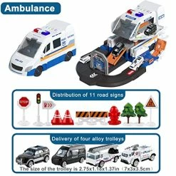 Coupon 🔔 Ambulance Toy For Kids, Police Car Toy In 2 Modes - Car Mode Or Track Mode, Car Garage Toys With 4 Die Cast Mini Cars 👏