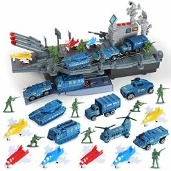 Discount ❤️ Aruemp 33 PCs Aircraft Carrier Playset, 16 Inch Aircraft Carrier Toy With Die-cast Military Vehicles, Jets, Soldier Men And Accessories, Battleship Toys For Boys ✨