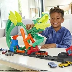 Outlet 🧨 Track Set With 1:64 Scale Toy Firetruck, City Fire Station With Dragon Nemesis And Track Play, Dragon Drive Firefig 💯