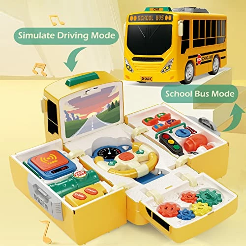 Outlet 😉 School Bus Toy With Sound And Light, Simulation Steering Wheel Gear Toy, Toddlers School Bus Toys With Music Education Knowledge Simulation Driving Bus Toys, For 1-3-5 Boys & 👧 Girls 🔔 4 Outlet 😉 School Bus Toy With Sound And Light, Simulation Steering Wheel Gear Toy, Toddlers School Bus Toys With Music Education Knowledge Simulation Driving Bus Toys, For 1-3-5 Boys & 👧 Girls 🔔 - Image 2